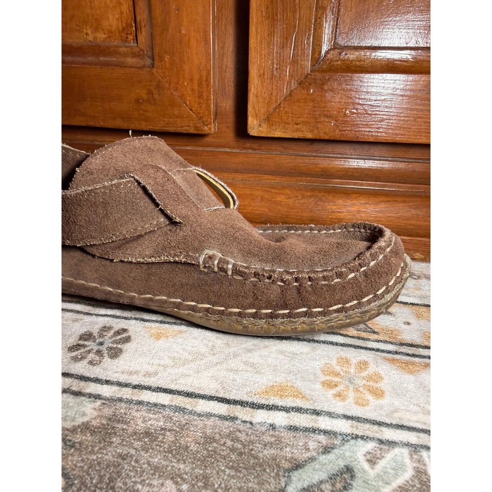 Quoddy Handcrafted Brown Suede Ring Buckle Moccasins Boho Whipstitch Loafers 7.5 - Picture 10 of 16